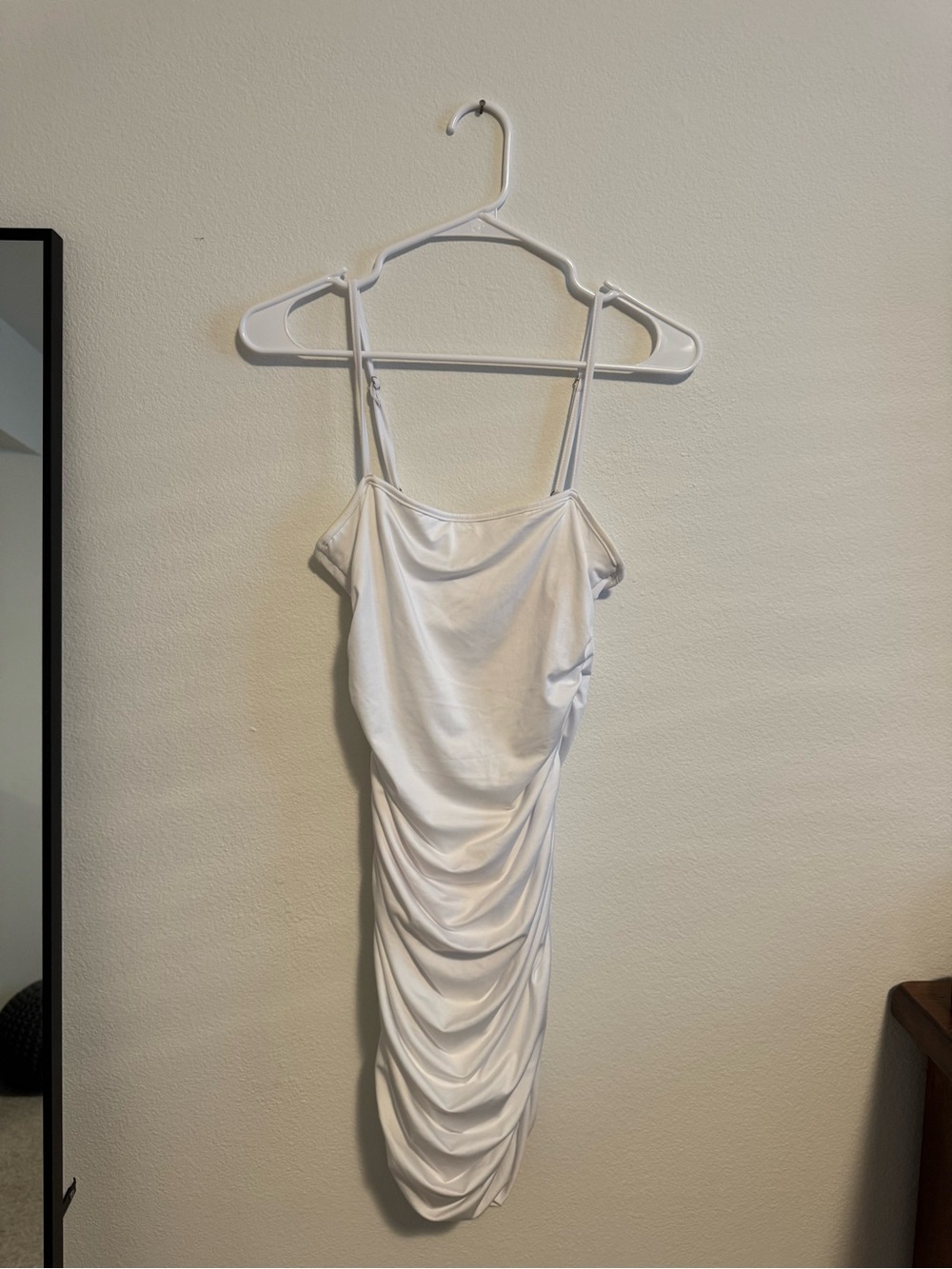 White Ruched Bodycon Slip Dress